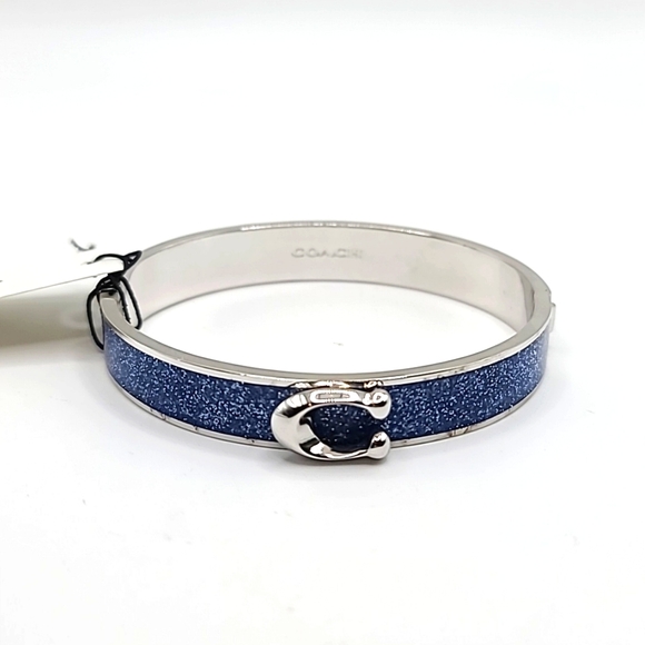 Coach Silver Blue Glitter C Logo Bangle Bracelet - Picture 5 of 6